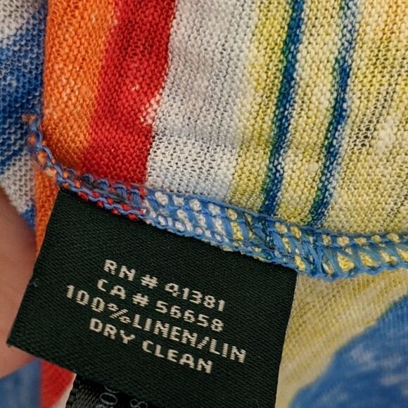 Lauren Ralph Lauren Women Top Striped 100% Linen Turn Back Cuffs Large Petite - Picture 6 of 7